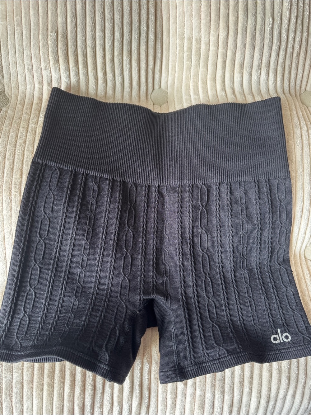 ALO Yoga Black Cable-Knit High-Waist Bike Shorts